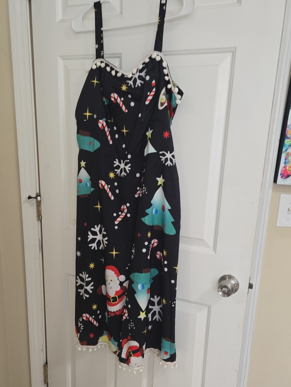 Rosegal Black Holiday Print Sundress with Pom Trim